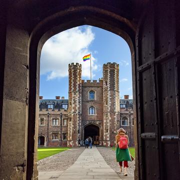 Flag flying from building at St John's College Cambridge